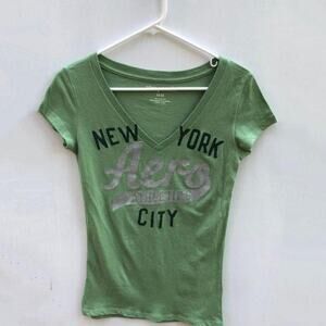 Aeropostale Women's Green V Front Short Sleeve Tee Size M